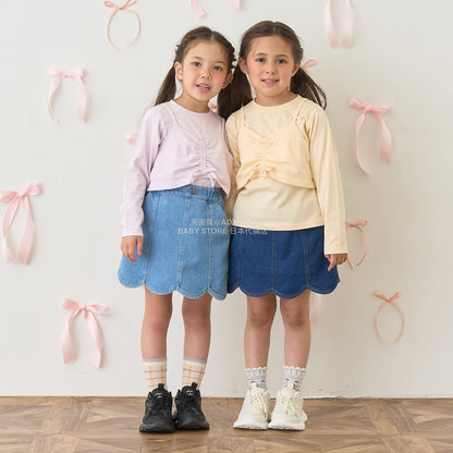 日本童裝 Ly# mine 彈性牛仔扇貝邊裙褲 100-150cm 女童款 秋季 PANTS