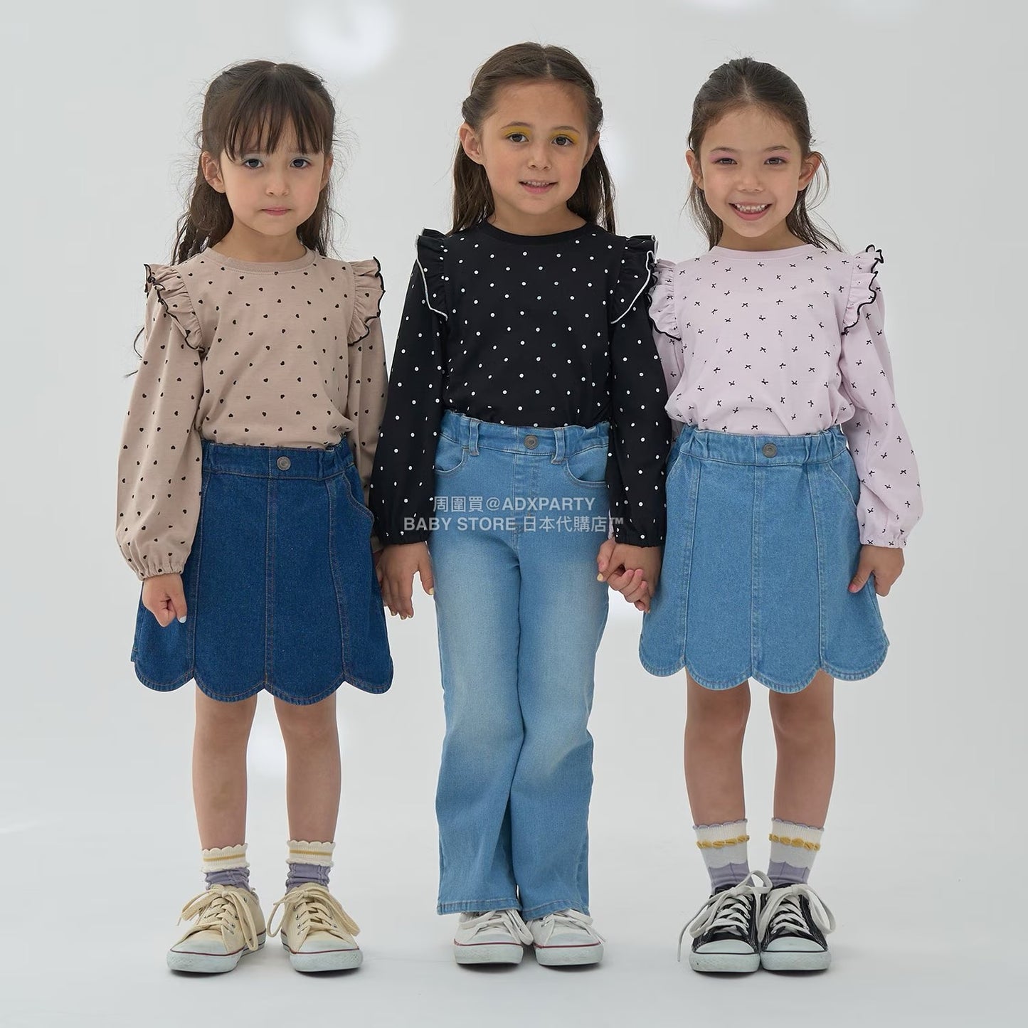 日本童裝 Ly# mine 彈性牛仔扇貝邊裙褲 100-150cm 女童款 秋季 PANTS