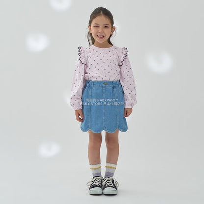 日本童裝 Ly# mine 彈性牛仔扇貝邊裙褲 100-150cm 女童款 秋季 PANTS