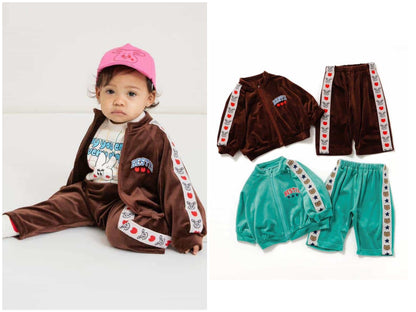 日本童裝 BREEZE x USAKUMA 天鵝絨兩件套裝 70-80cm 男童款/女童款 冬季  初生嬰兒 OUTERWEAR PANTS