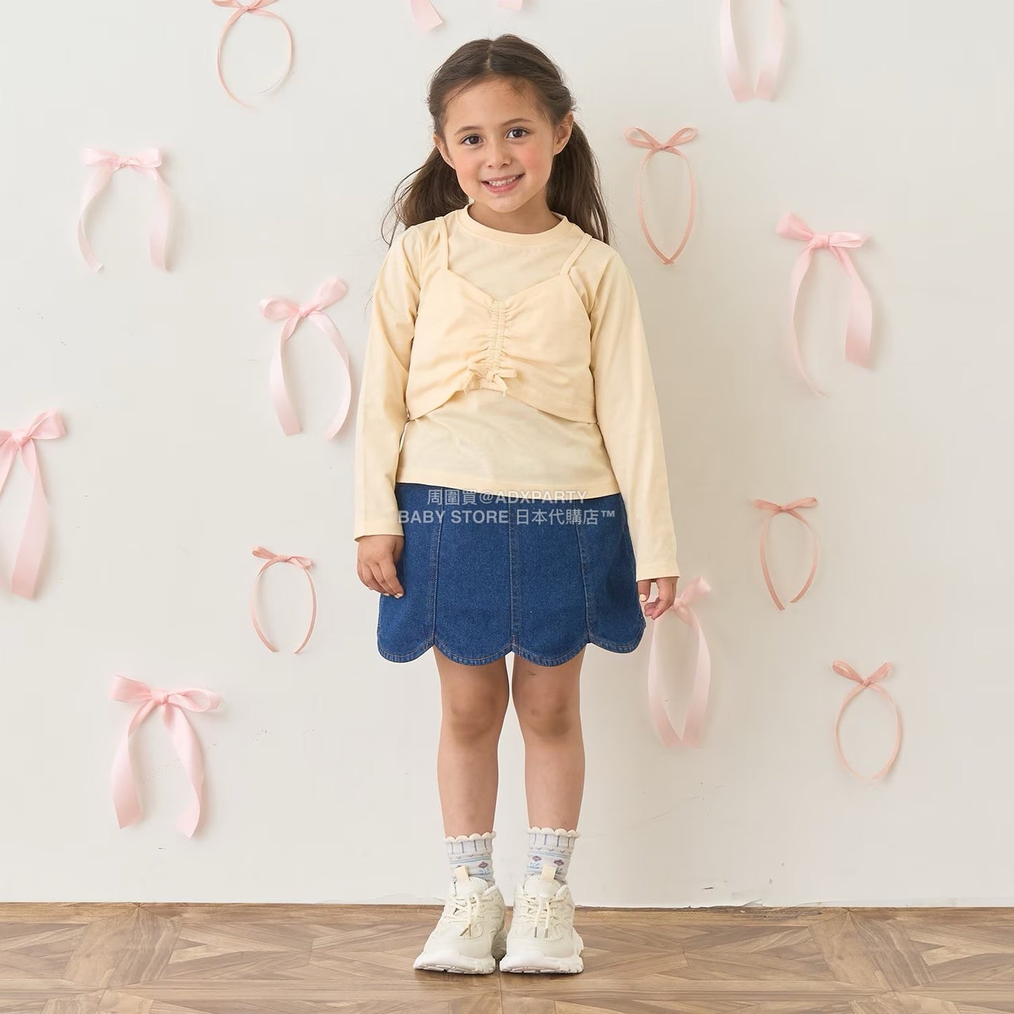 日本童裝 Ly# mine 彈性牛仔扇貝邊裙褲 100-150cm 女童款 秋季 PANTS