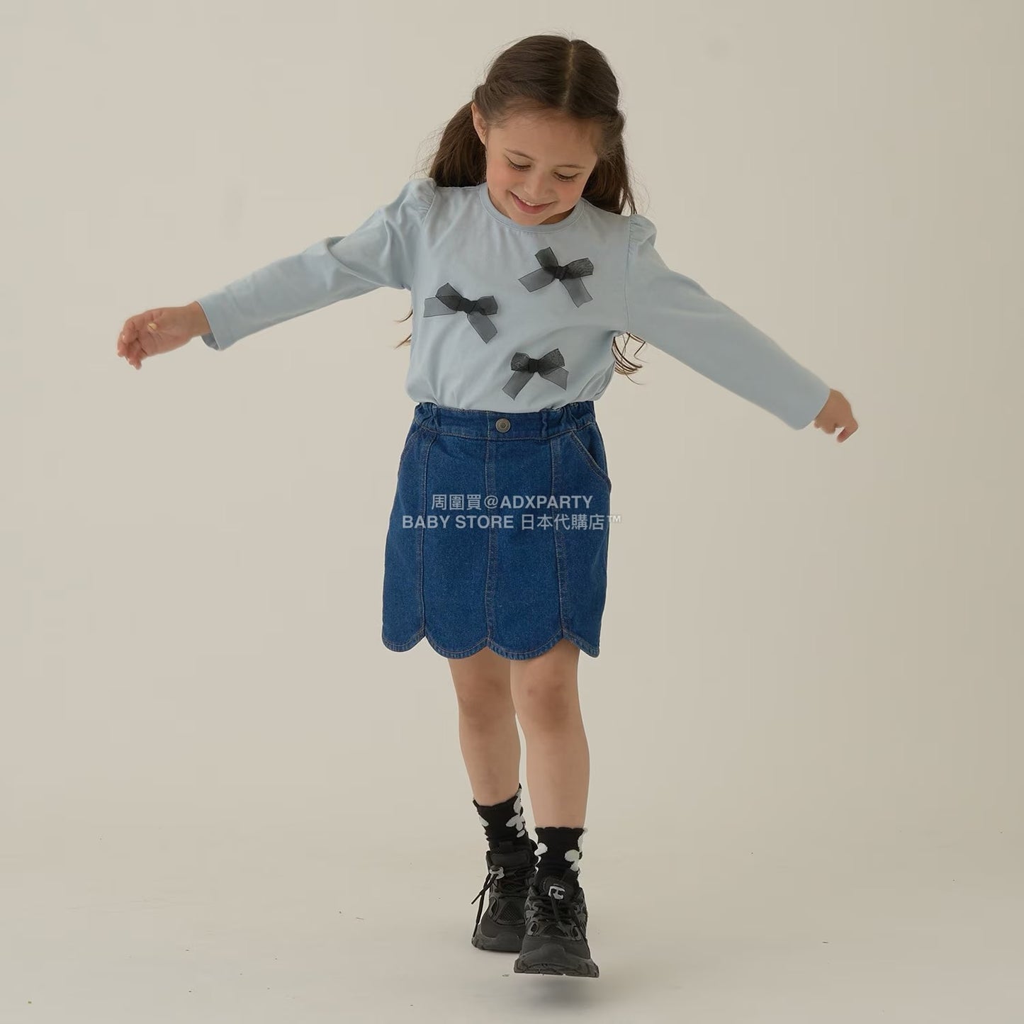 日本童裝 Ly# mine 彈性牛仔扇貝邊裙褲 100-150cm 女童款 秋季 PANTS