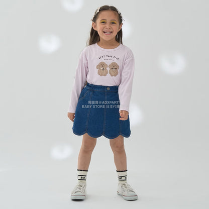 日本童裝 Ly# mine 彈性牛仔扇貝邊裙褲 100-150cm 女童款 秋季 PANTS