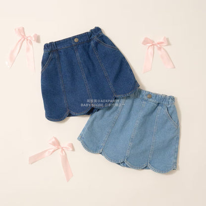 日本童裝 Ly# mine 彈性牛仔扇貝邊裙褲 100-150cm 女童款 秋季 PANTS