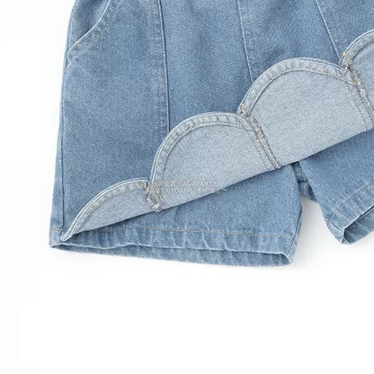 日本童裝 Ly# mine 彈性牛仔扇貝邊裙褲 100-150cm 女童款 秋季 PANTS