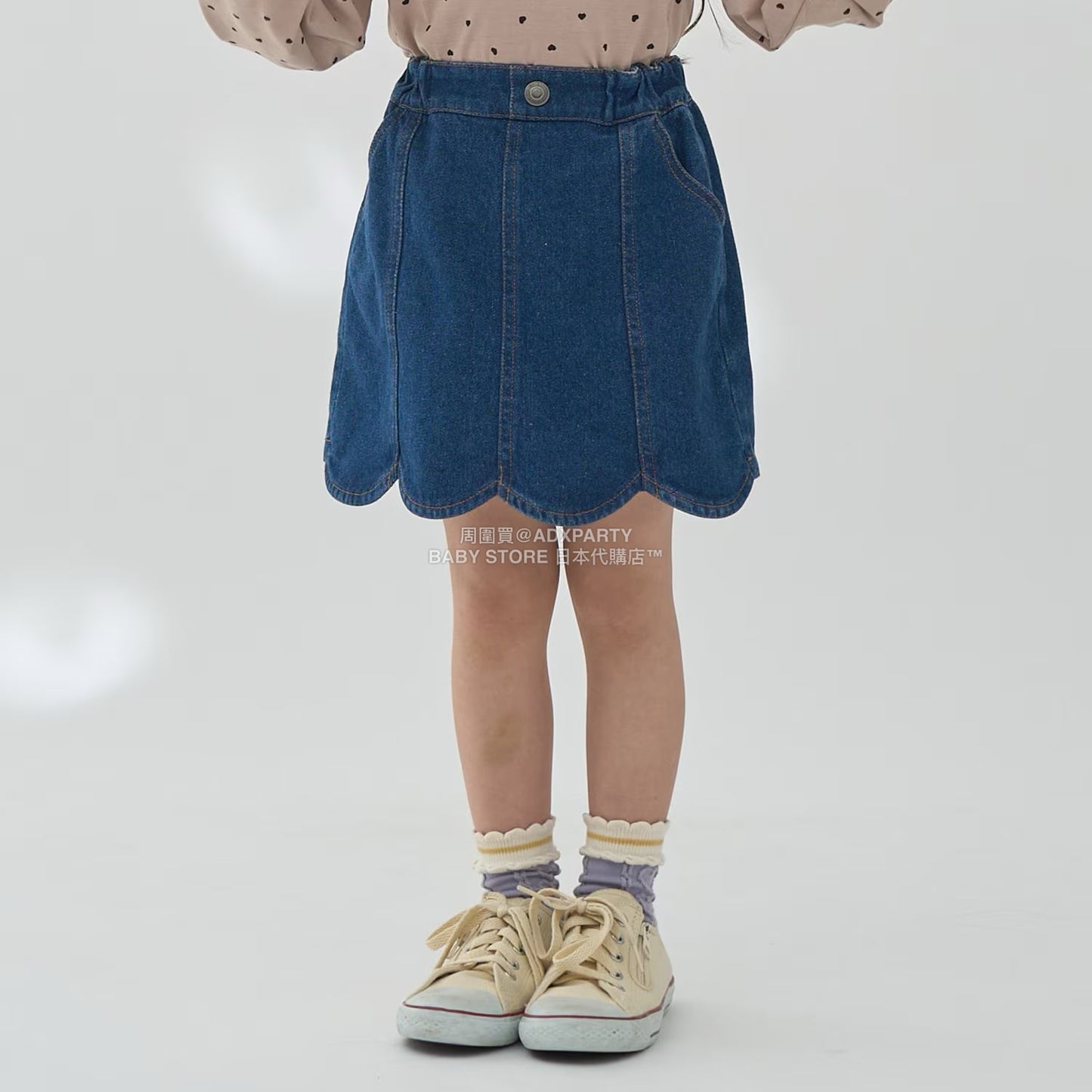 日本童裝 Ly# mine 彈性牛仔扇貝邊裙褲 100-150cm 女童款 秋季 PANTS