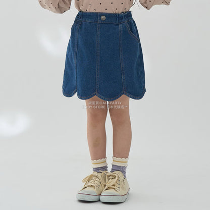 日本童裝 Ly# mine 彈性牛仔扇貝邊裙褲 100-150cm 女童款 秋季 PANTS