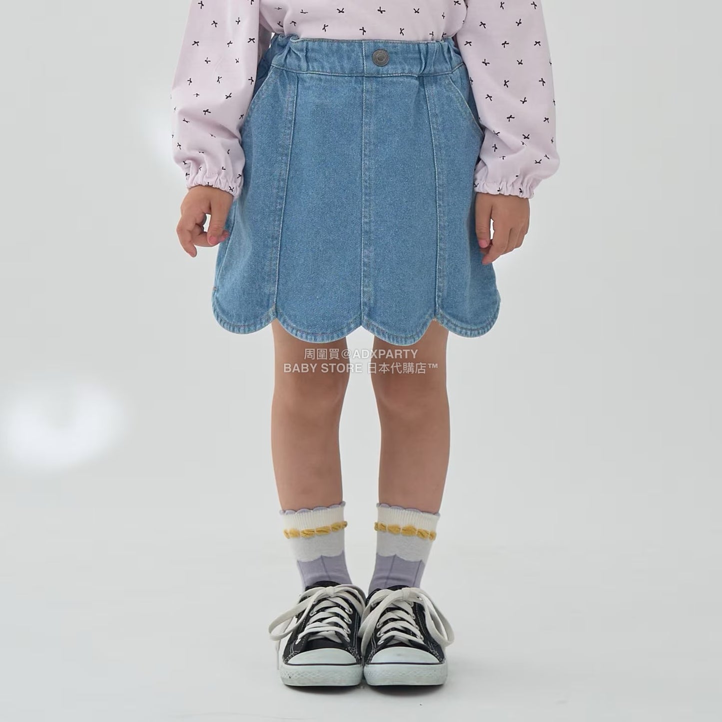 日本童裝 Ly# mine 彈性牛仔扇貝邊裙褲 100-150cm 女童款 秋季 PANTS