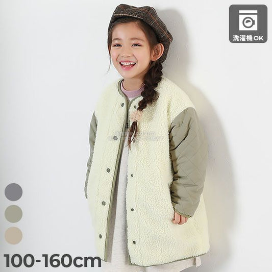 日本童裝 dev!rock 2Way 絎縫拼接毛毛外套 100-160cm 女童款 冬季 (適合初秋、香港平均溫度、寒冷天氣、溫度低天氣）OUTERWEAR 
