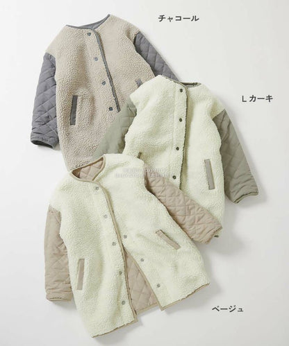 日本童裝 dev!rock 2Way 絎縫拼接毛毛外套 100-160cm 女童款 冬季 (適合初秋、香港平均溫度、寒冷天氣、溫度低天氣）OUTERWEAR 