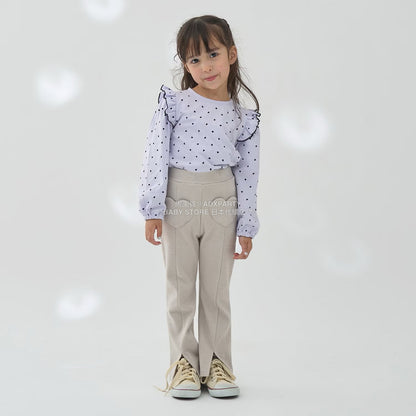 日本童裝 Ly# mine [柔軟棉] 荷葉邊印花上衣 100-150cm 女童款 秋季 TOPS