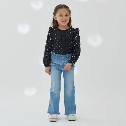 日本童裝 Ly# mine [柔軟棉] 荷葉邊印花上衣 100-150cm 女童款 秋季 TOPS