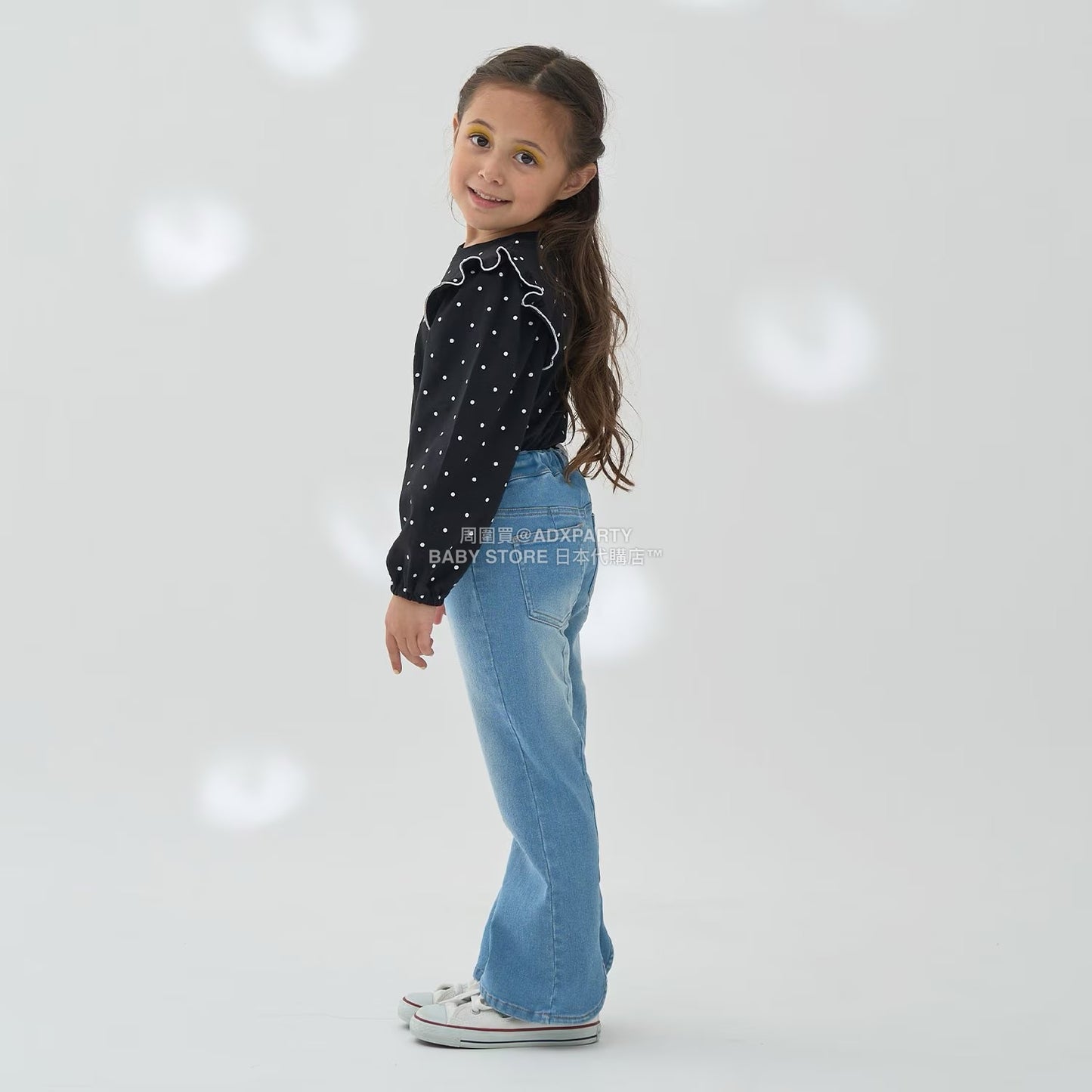 日本童裝 Ly# mine [柔軟棉] 荷葉邊印花上衣 100-150cm 女童款 秋季 TOPS