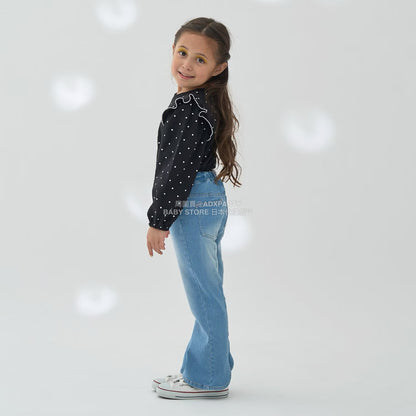 日本童裝 Ly# mine [柔軟棉] 荷葉邊印花上衣 100-150cm 女童款 秋季 TOPS