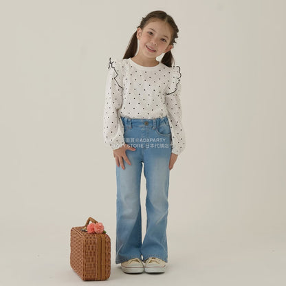 日本童裝 Ly# mine [柔軟棉] 荷葉邊印花上衣 100-150cm 女童款 秋季 TOPS