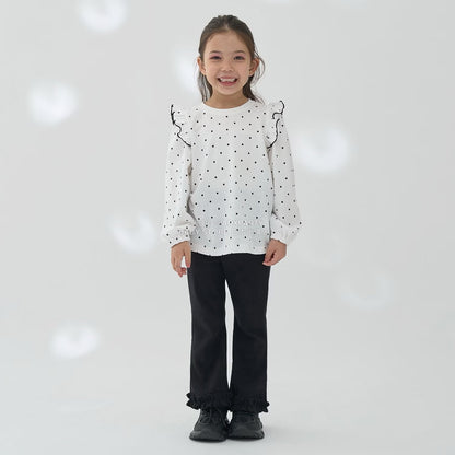 日本童裝 Ly# mine [柔軟棉] 荷葉邊印花上衣 100-150cm 女童款 秋季 TOPS