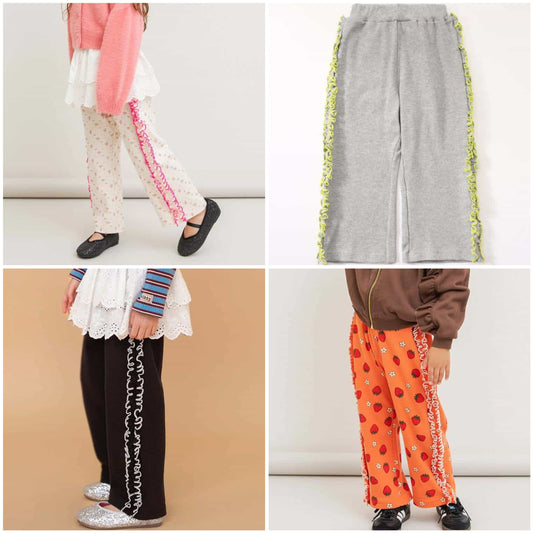 日本童裝 BREEZE 側邊荷葉邊華夫格長褲 80-140cm 女童款 冬季 PANTS