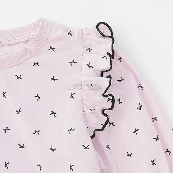 日本童裝 Ly# mine [柔軟棉] 荷葉邊印花上衣 100-150cm 女童款 秋季 TOPS