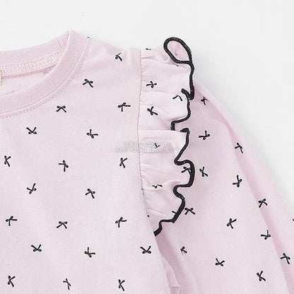 日本童裝 Ly# mine [柔軟棉] 荷葉邊印花上衣 100-150cm 女童款 秋季 TOPS