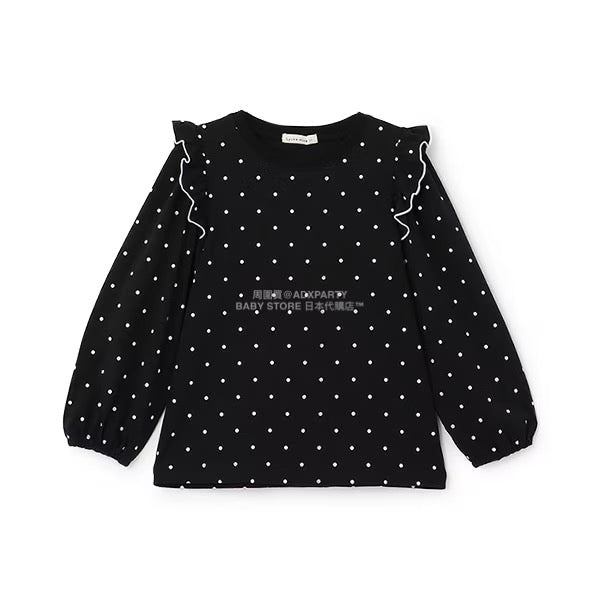 日本童裝 Ly# mine [柔軟棉] 荷葉邊印花上衣 100-150cm 女童款 秋季 TOPS