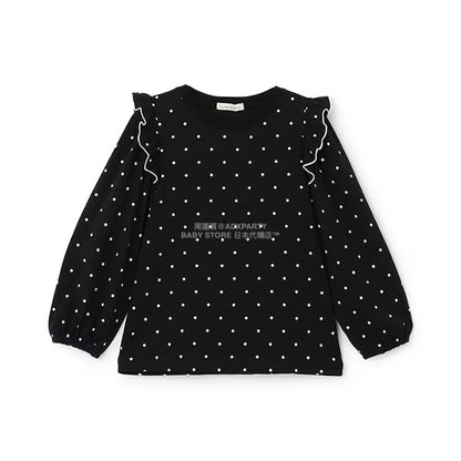 日本童裝 Ly# mine [柔軟棉] 荷葉邊印花上衣 100-150cm 女童款 秋季 TOPS