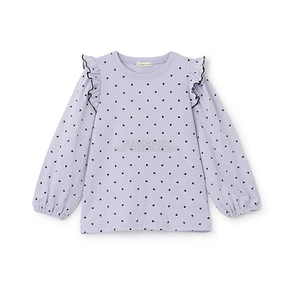 日本童裝 Ly# mine [柔軟棉] 荷葉邊印花上衣 100-150cm 女童款 秋季 TOPS