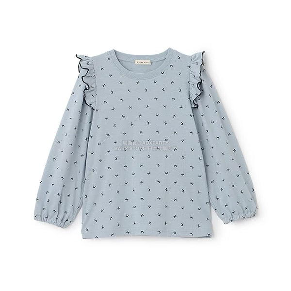 日本童裝 Ly# mine [柔軟棉] 荷葉邊印花上衣 100-150cm 女童款 秋季 TOPS
