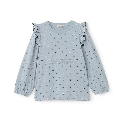 日本童裝 Ly# mine [柔軟棉] 荷葉邊印花上衣 100-150cm 女童款 秋季 TOPS