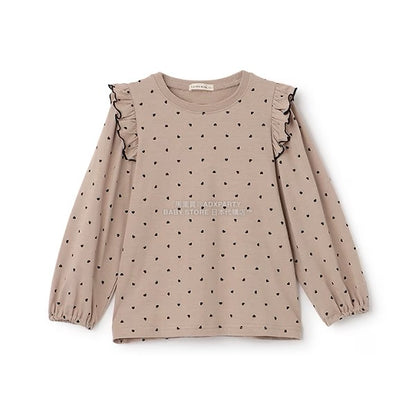 日本童裝 Ly# mine [柔軟棉] 荷葉邊印花上衣 100-150cm 女童款 秋季 TOPS