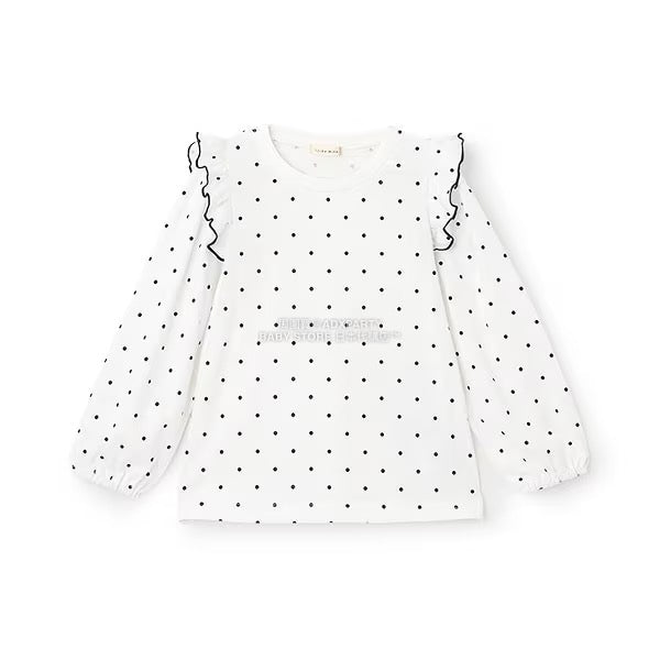 日本童裝 Ly# mine [柔軟棉] 荷葉邊印花上衣 100-150cm 女童款 秋季 TOPS