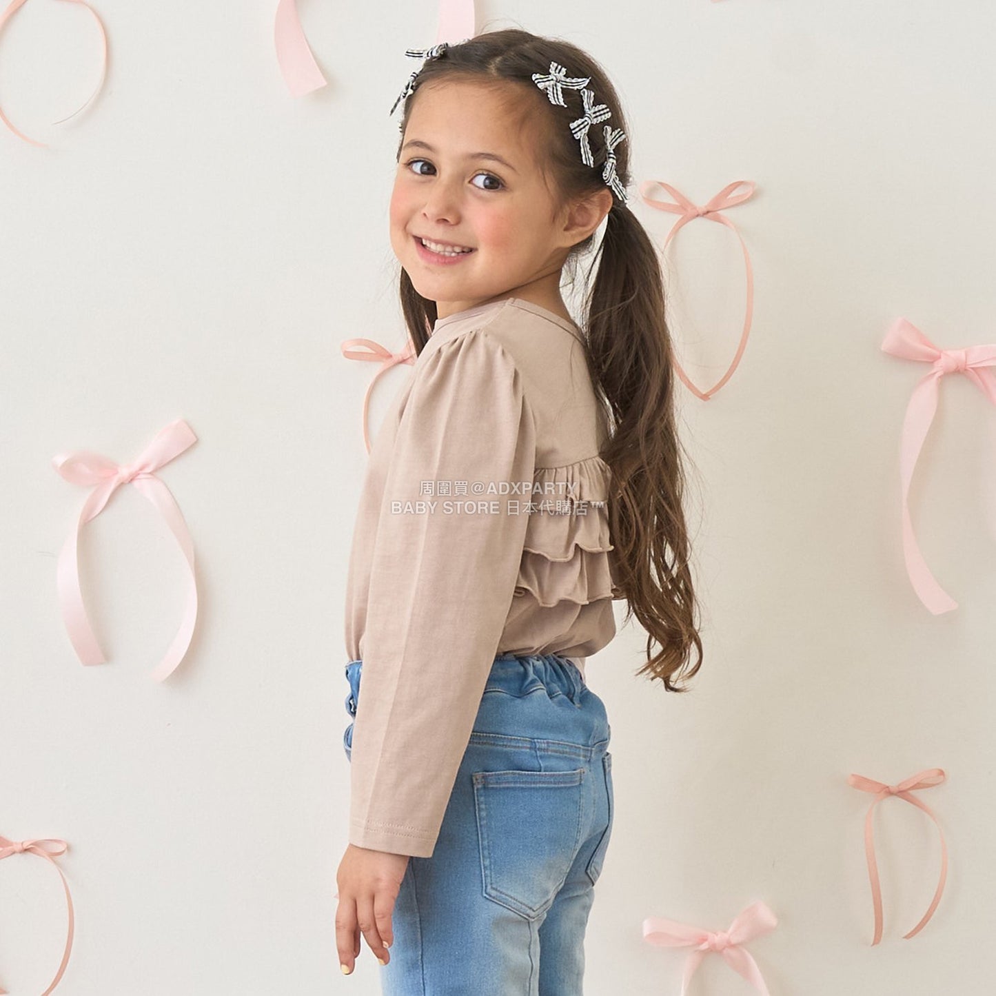 日本童裝 Ly# mine 2Way 雙面兩著【柔軟棉】花邊上衣 100-150cm 女童款 秋季 TOPS