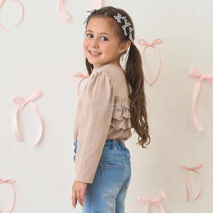 日本童裝 Ly# mine 2Way 雙面兩著【柔軟棉】花邊上衣 100-150cm 女童款 秋季 TOPS