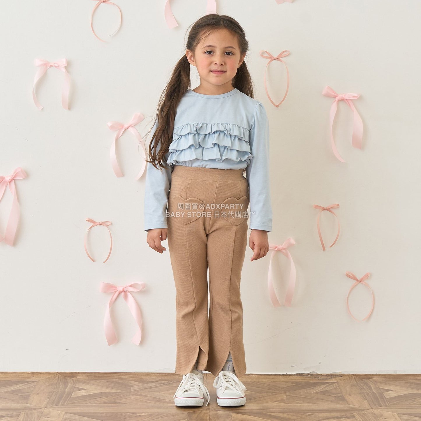 日本童裝 Ly# mine 2Way 雙面兩著【柔軟棉】花邊上衣 100-150cm 女童款 秋季 TOPS