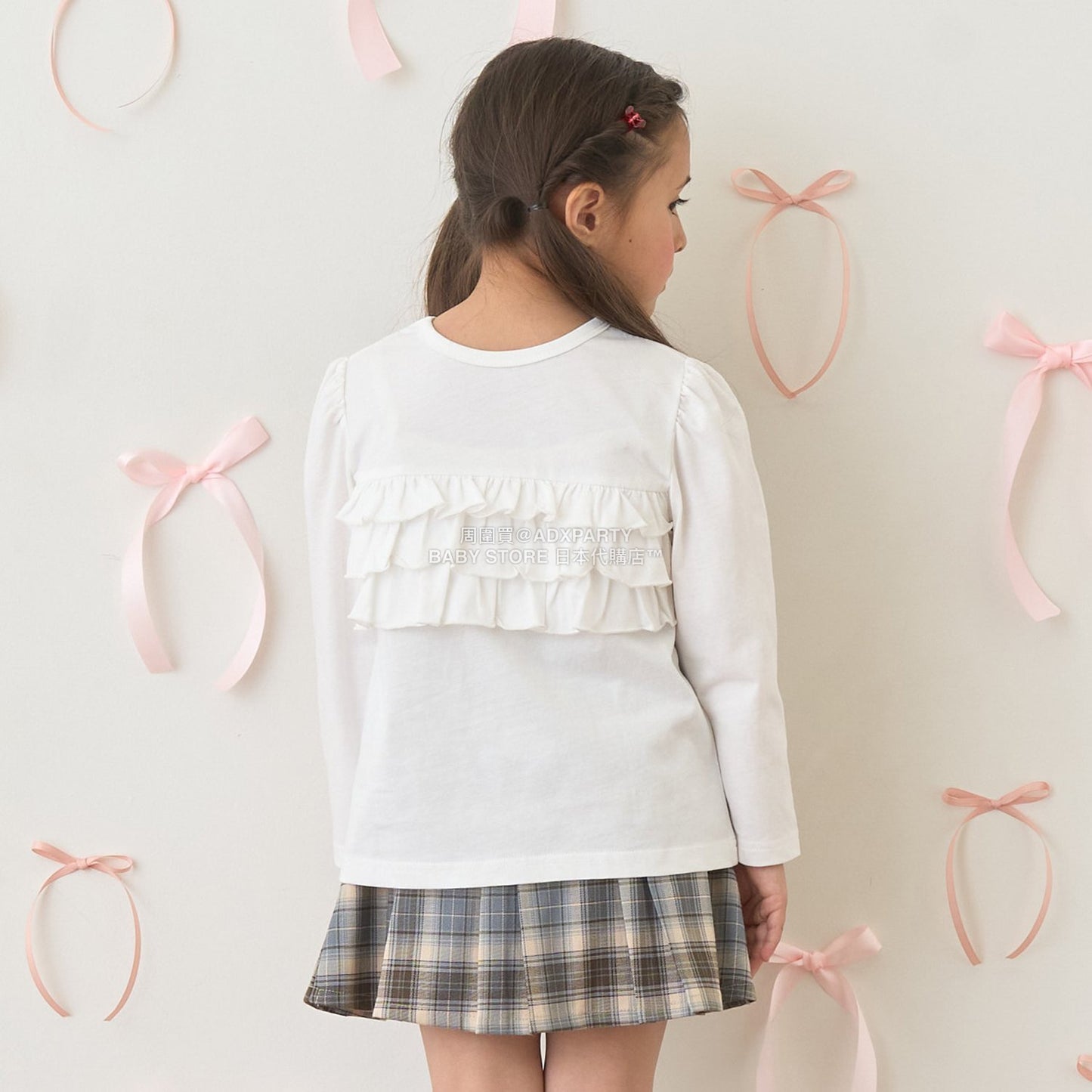 日本童裝 Ly# mine 2Way 雙面兩著【柔軟棉】花邊上衣 100-150cm 女童款 秋季 TOPS