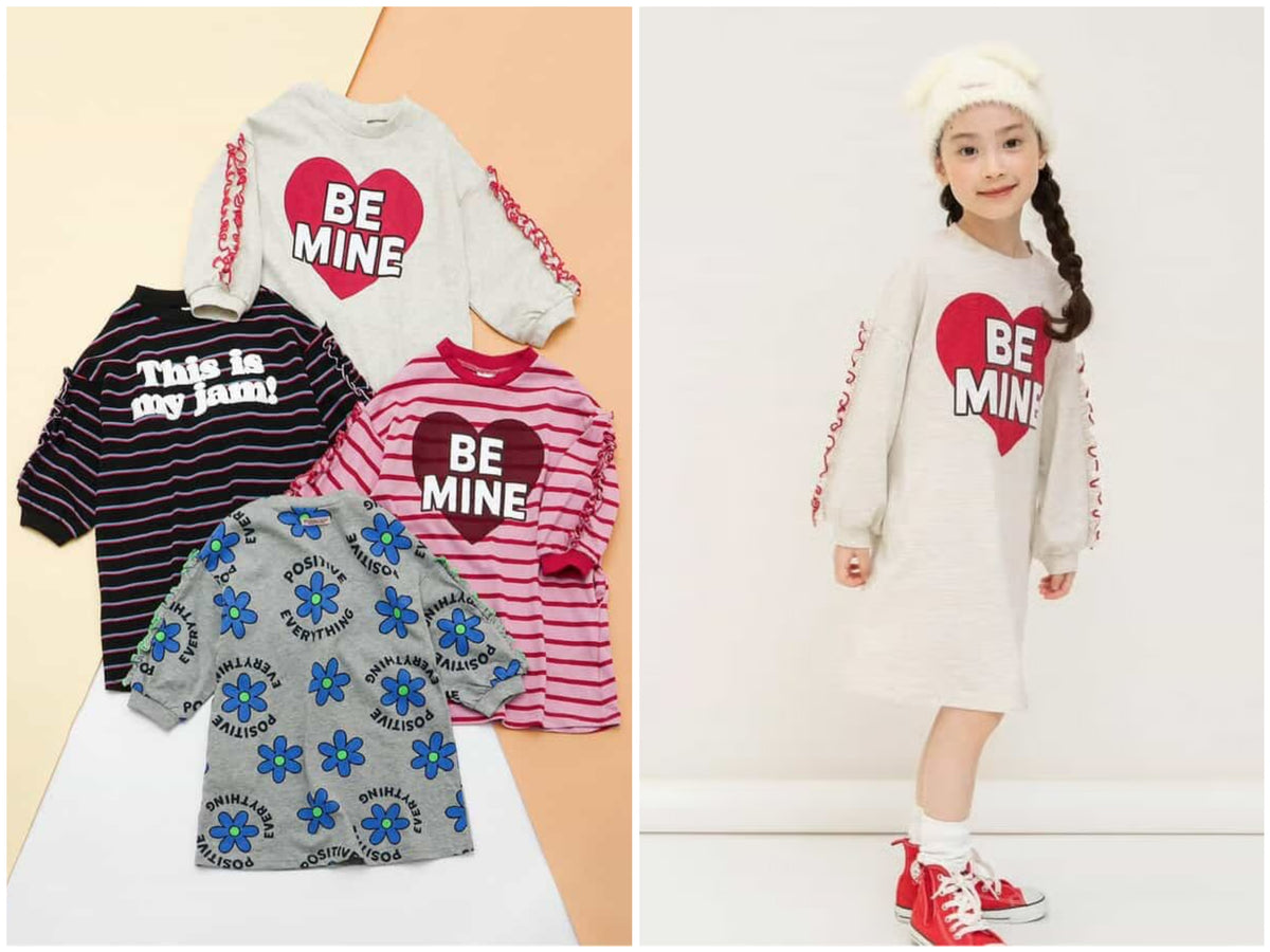 日本童裝 BREEZE 條紋袖荷葉邊連身裙 80-140cm 女童款 冬季 DRESSES