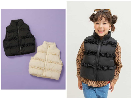 日本童裝 BREEZE 荷葉邊加厚背心外套 80-140cm 女童款 秋季 OUTERWEAR