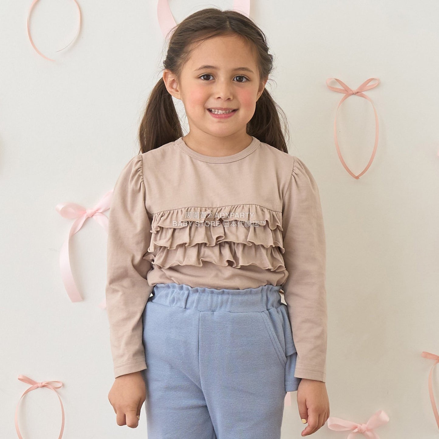 日本童裝 Ly# mine 2Way 雙面兩著【柔軟棉】花邊上衣 100-150cm 女童款 秋季 TOPS