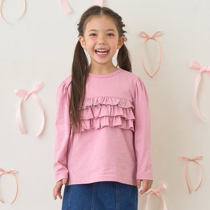 日本童裝 Ly# mine 2Way 雙面兩著【柔軟棉】花邊上衣 100-150cm 女童款 秋季 TOPS