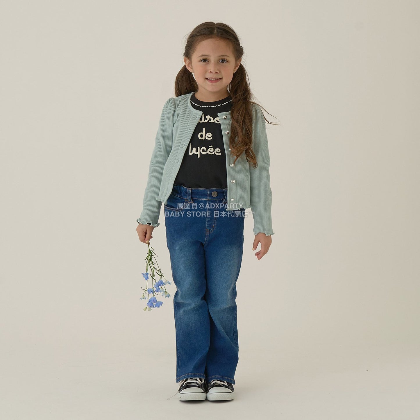 日本童裝 Ly# mine 字團網眼長袖上衣 100-150cm 女童款 秋季 TOPS