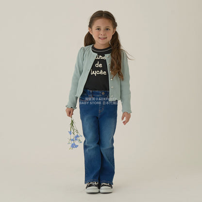 日本童裝 Ly# mine 字團網眼長袖上衣 100-150cm 女童款 秋季 TOPS