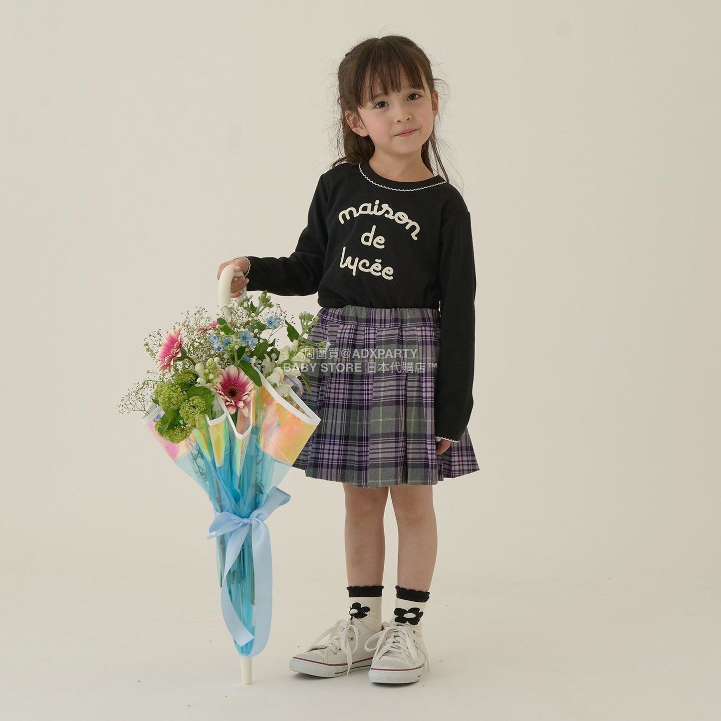 日本童裝 Ly# mine 字團網眼長袖上衣 100-150cm 女童款 秋季 TOPS