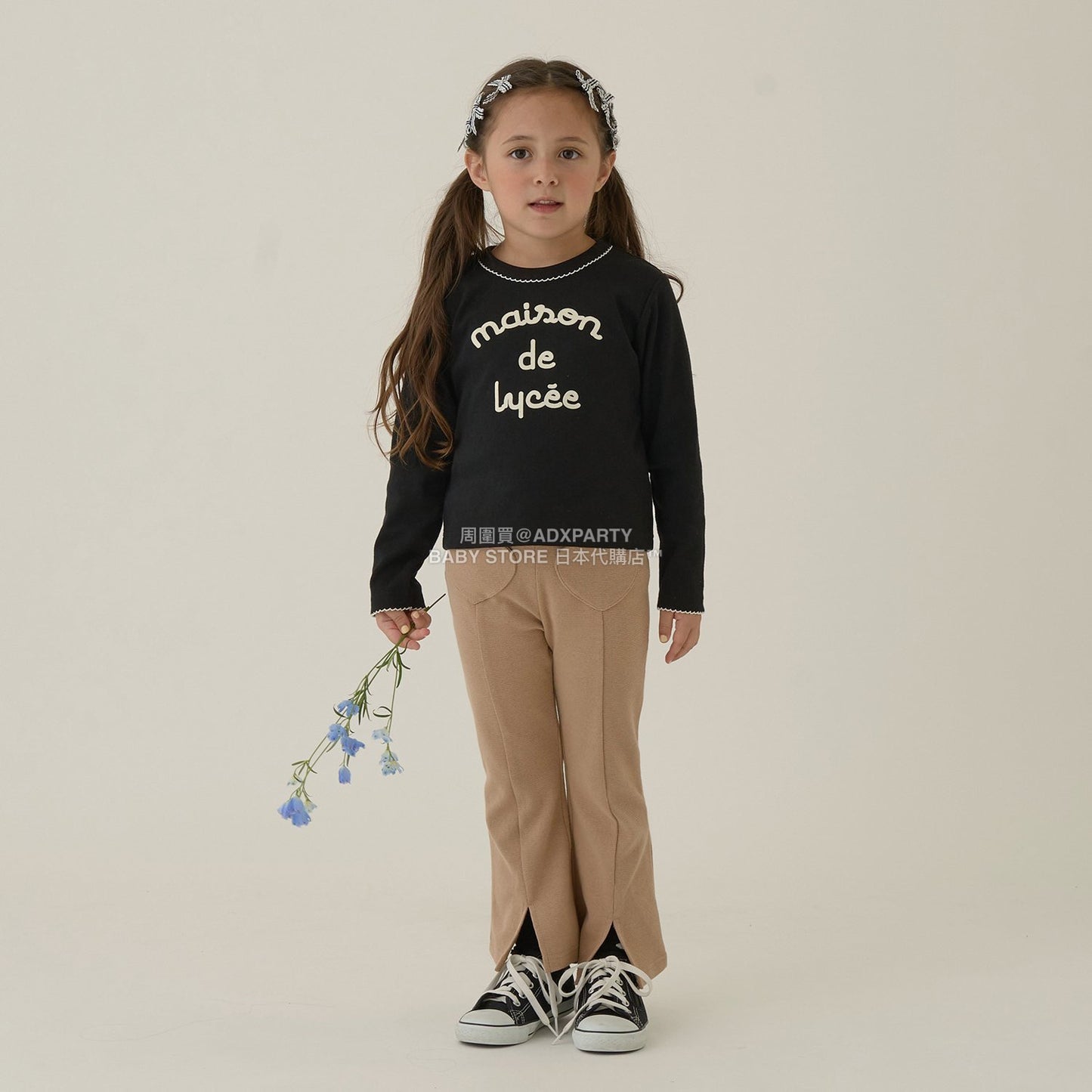 日本童裝 Ly# mine 字團網眼長袖上衣 100-150cm 女童款 秋季 TOPS