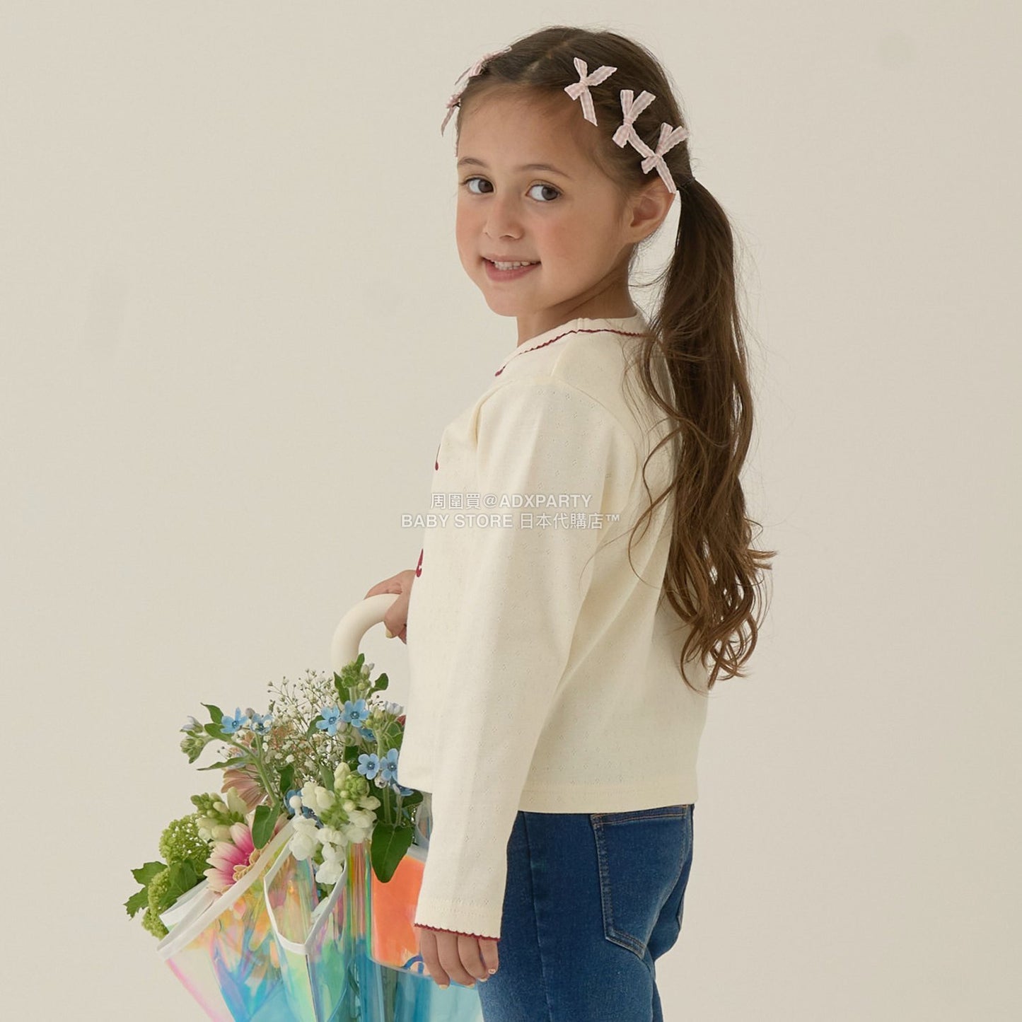 日本童裝 Ly# mine 字團網眼長袖上衣 100-150cm 女童款 秋季 TOPS