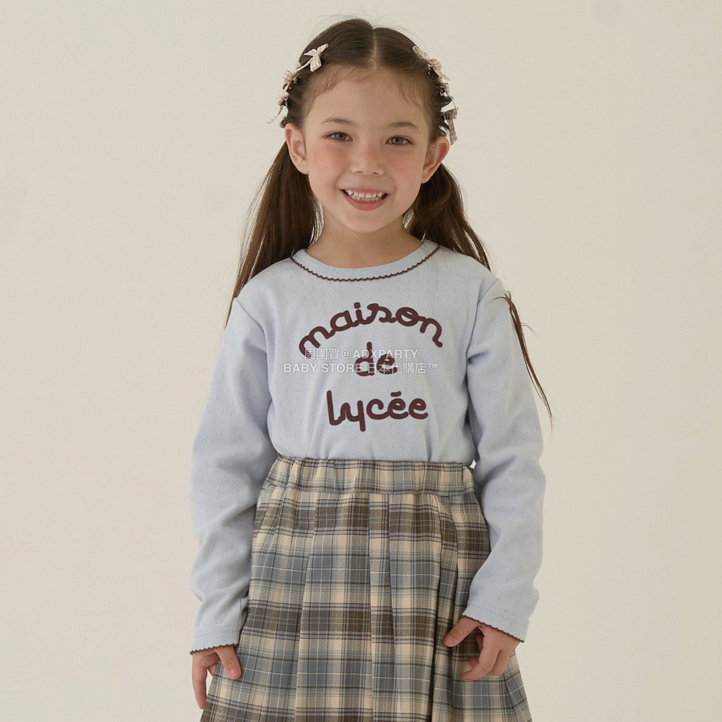 日本童裝 Ly# mine 字團網眼長袖上衣 100-150cm 女童款 秋季 TOPS