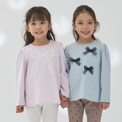 日本童裝 Ly# mine [柔軟棉] 蝴蝶結長袖上衣 100-150cm 女童款 秋季 TOPS