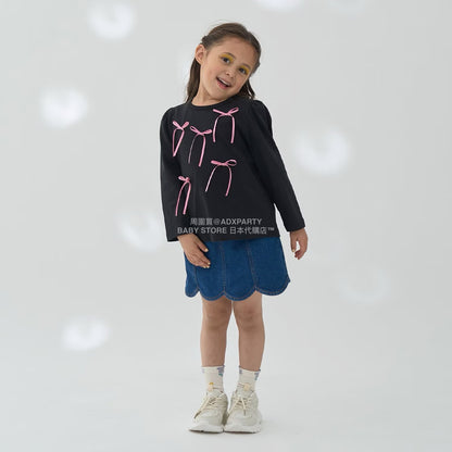 日本童裝 Ly# mine [柔軟棉] 蝴蝶結長袖上衣 100-150cm 女童款 秋季 TOPS