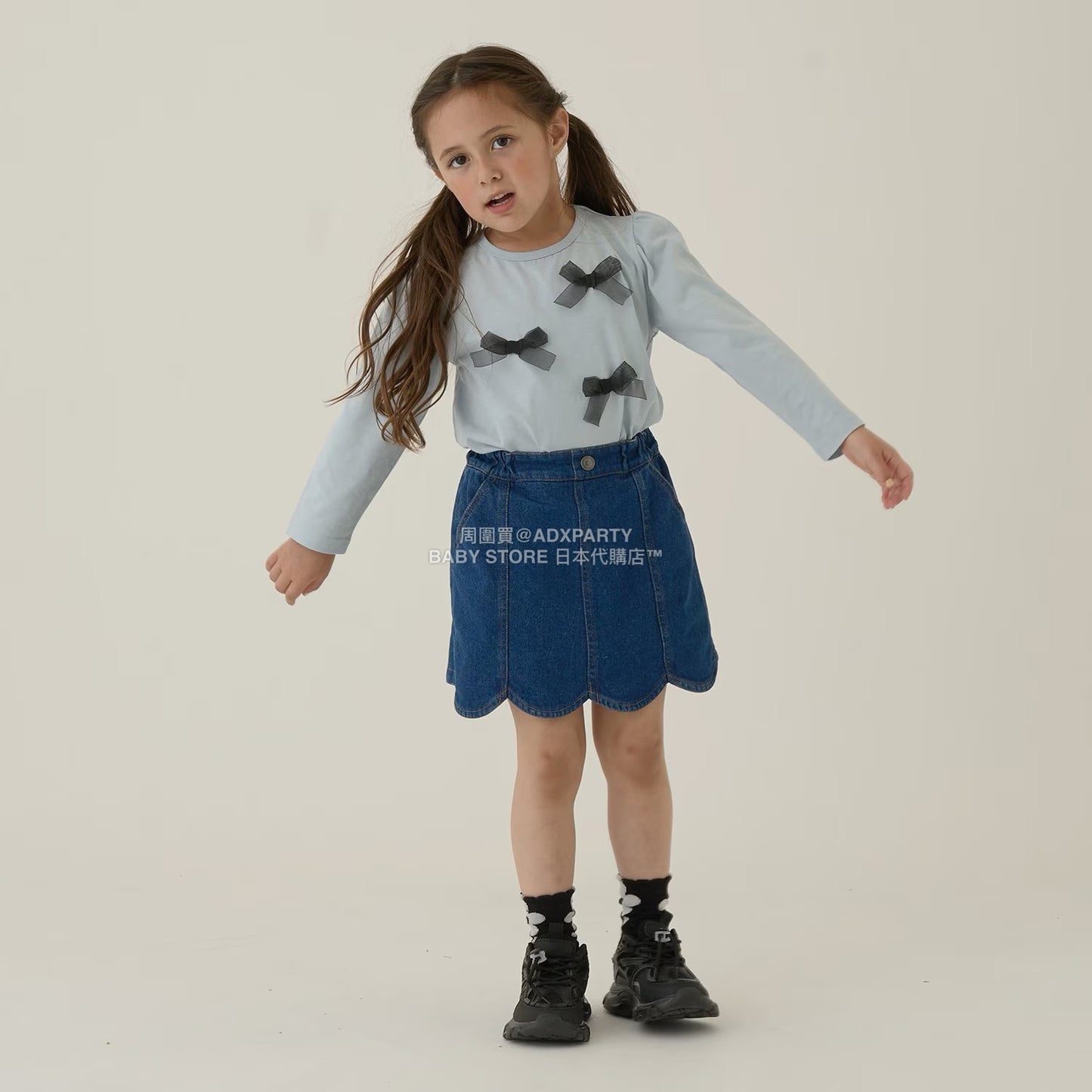 日本童裝 Ly# mine [柔軟棉] 蝴蝶結長袖上衣 100-150cm 女童款 秋季 TOPS