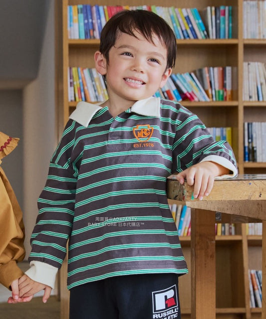 日本童裝 B:MING by BEAMS 條紋翻領上衣 100-130cm 男童款 秋冬季 TOPS