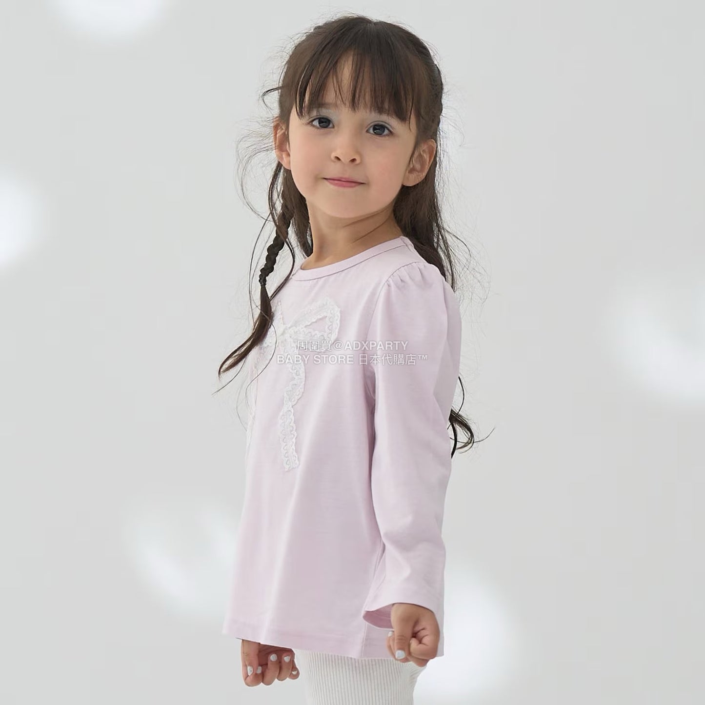日本童裝 Ly# mine [柔軟棉] 蝴蝶結長袖上衣 100-150cm 女童款 秋季 TOPS