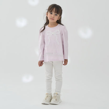 日本童裝 Ly# mine [柔軟棉] 蝴蝶結長袖上衣 100-150cm 女童款 秋季 TOPS
